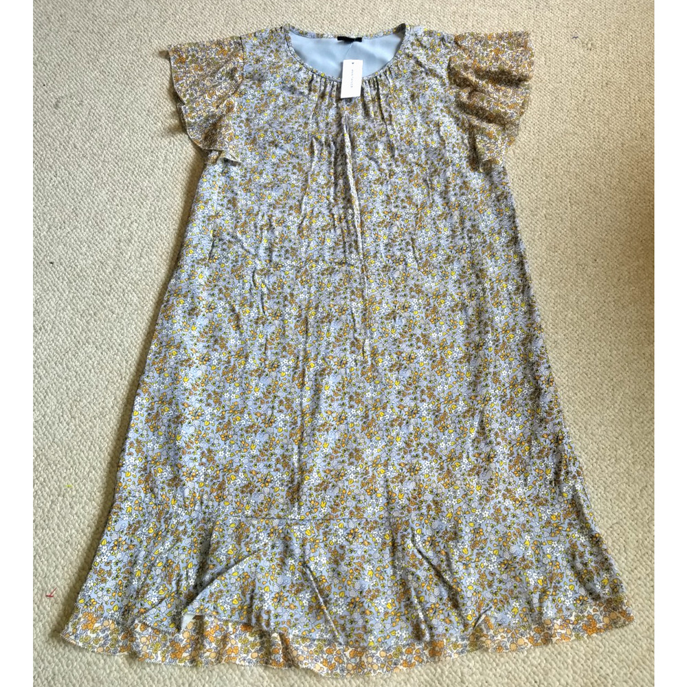 NWT Womens Dress-ANN TAYLOR-blue/yellow floral rayon Cottagecore Trad Wife-S